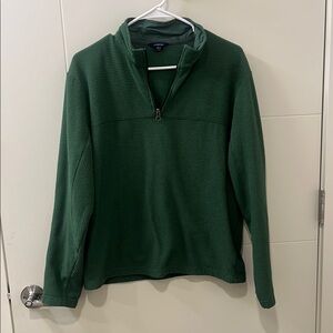 Lands End: Waffle Green Quarter-Zip Sweater